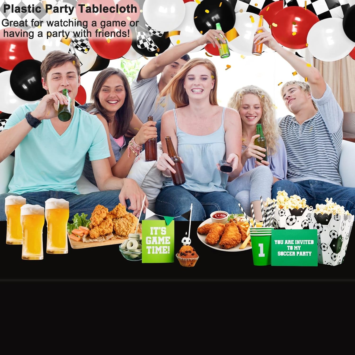 6 Pack Black Tablecloths Disposable Table Covers 54" X 108" Table Cloths for BBQ Birthday Picnic Bridal Shower Engagement Wedding Plastic Table Cloths for Parties