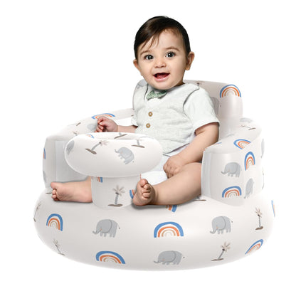 Inflatable Baby Floor Seat for Ages 3 Months and Up, Foldable Design with Integrated Air Pump, Portable and Adorned with Charming Patterns.