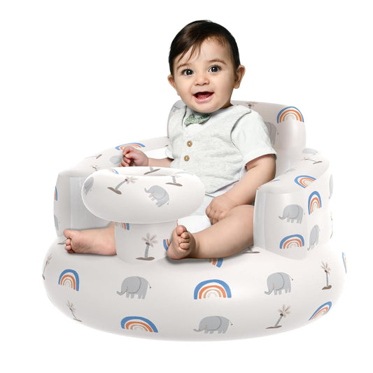 Inflatable Baby Floor Seat for Ages 3 Months and Up, Foldable Design with Integrated Air Pump, Portable and Adorned with Charming Patterns.