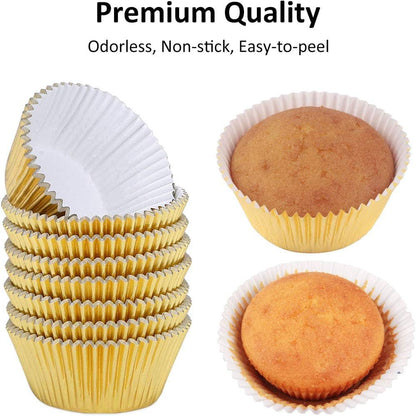 Premium Gold Foil Cupcake Liners - 150-Pack Greaseproof and Sturdy Muffin Baking Cups