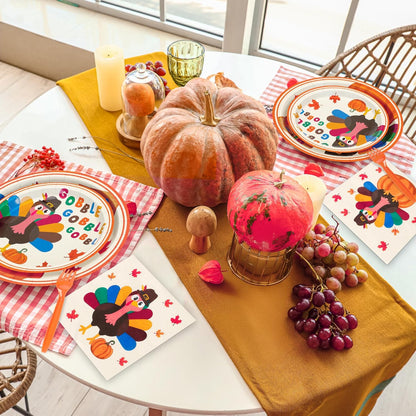 120 PCS Thanksgiving Plates and Napkins, Disposable Thanksgiving Paper Plates, 9" and 7" Fall Party Tableware, round Turkey Pumpkins Decorations for Harvest Banquet Decor Holiday Party Supplies