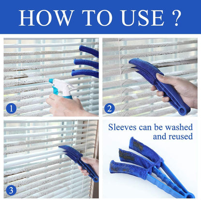 Window Blind Cleaner Duster Brush with 5 Microfiber Sleeves - Blind Cleaner Tools for Window Shutters Blind Air Conditioner Jalousie Dust