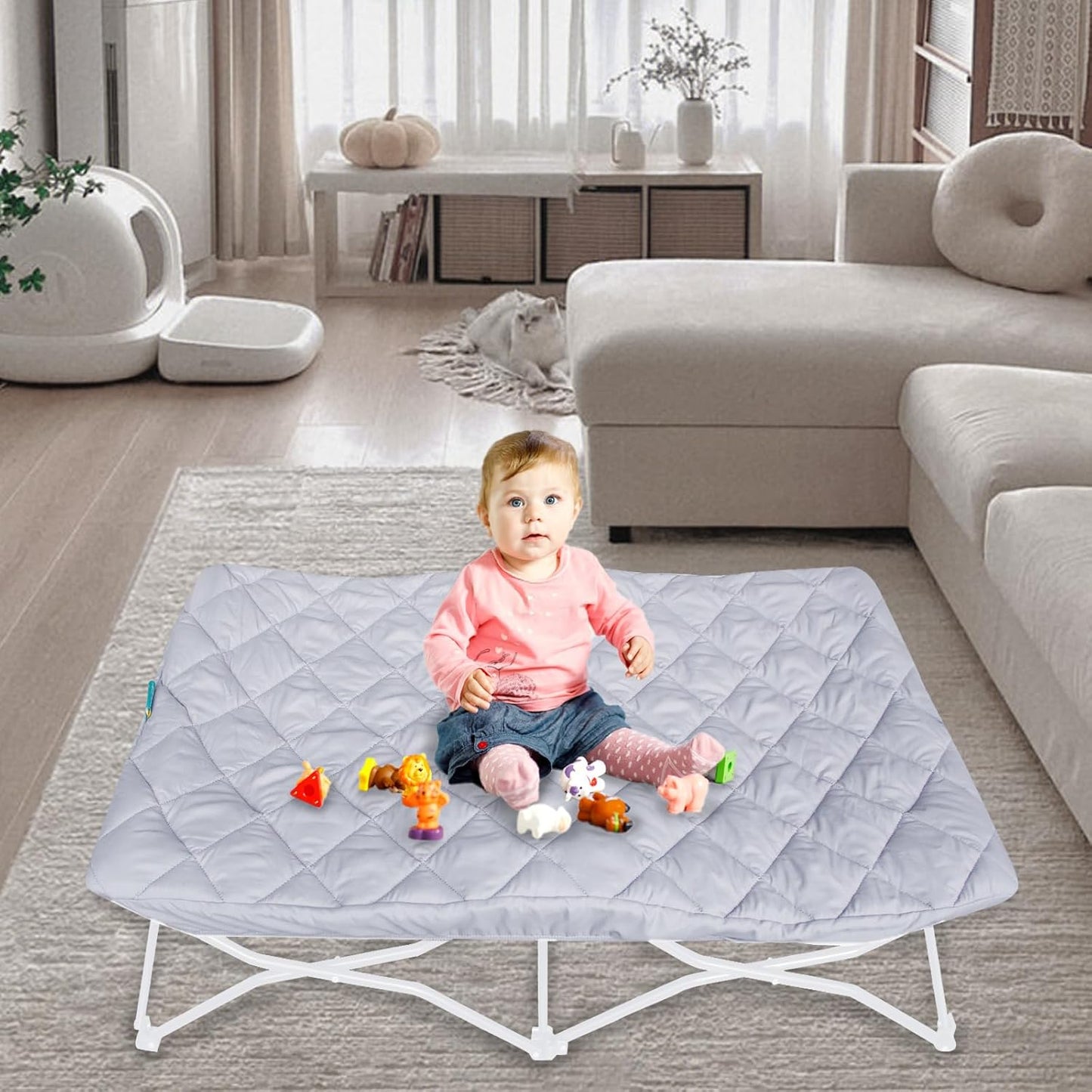 Sheet for Regalo My Cot Portable Toddler Bed, Joovy Travel Cot (Sheet Only, Bed Not Included), Soft Padded Cover, Grey, 47''X47''