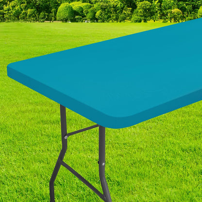Rectangle Table Cloth Cover, Waterproof Polyester Elastic Fitted Tablecloth, Fits for 6 Foot Folding Tables, Washable Table Protector for Picnic, Camping, Outdoor (Teal, 30" X 72")