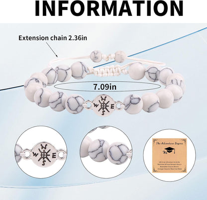 Graduation Compass Bracelets for Her Him,Graduation Gifts for Her,Natural Stone Beads Graduation Bracelet,College Graduation Gifts High School Graduation Gifts for Teen Girls