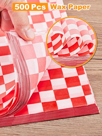 12 X 12 Inches Wax Paper for Food, 500 Pcs Non-Stick Hamburger Patty Paper, Square Sandwich Separators Wrapping Paper, for Lunch, Restaurants, Barbecues, Picnics, Parties, Red Plaid
