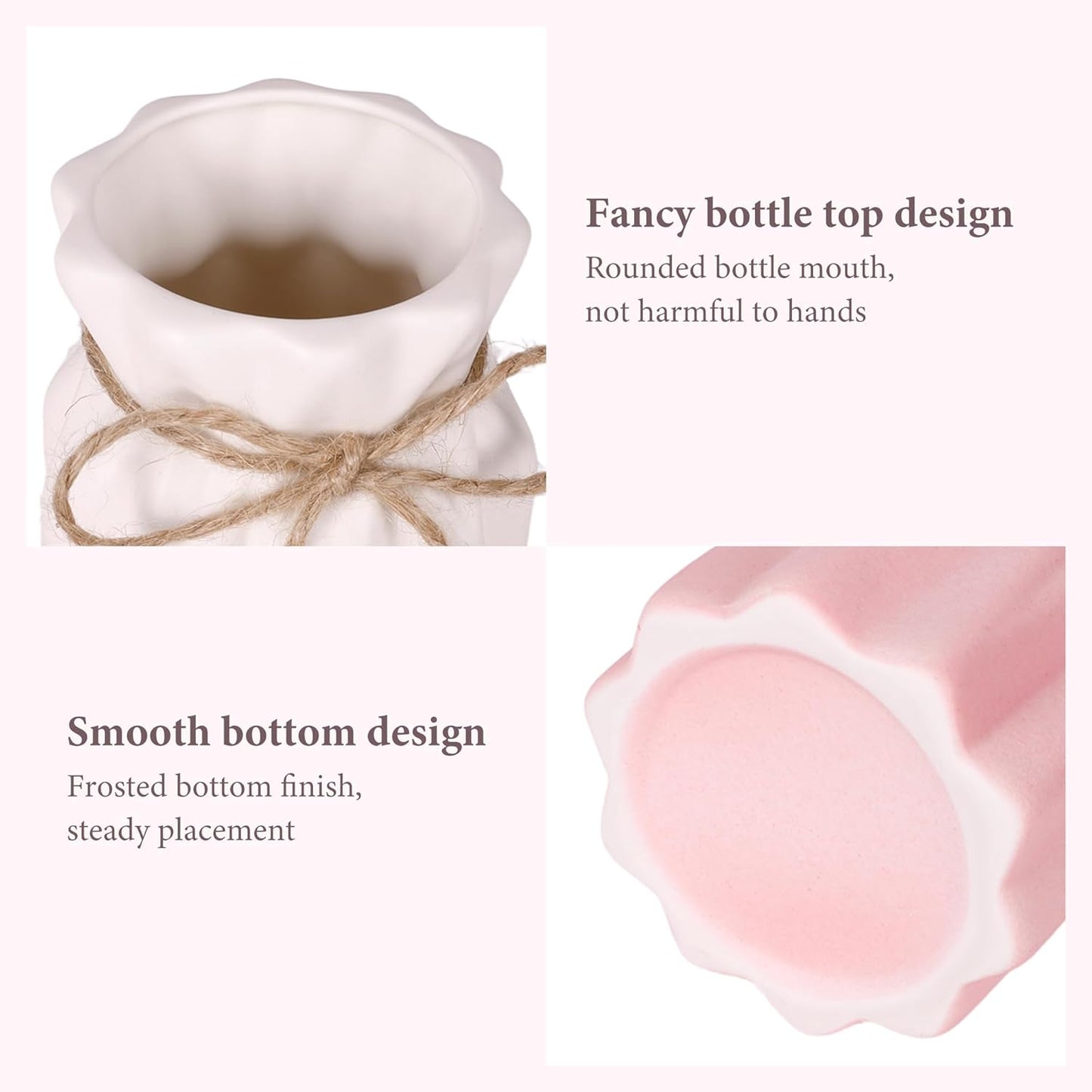 Gradient Pink Ceramic Bow Vase, Flower Vases Minimalism Style for Modern Home Decor, Decorative Vase for Living Room, Coffee Table, Office, Bookshelf and Farmhouse Table