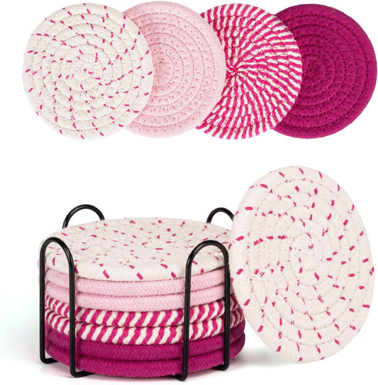 Absorbent Drink Coasters Set of 4 - Pink Coasters for Desk and Home Essentials, Ideal for Kitchen and Dining Coffee Table Decor, Modern Aesthetic