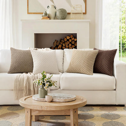 Throw Pillow Covers Soft Couch Decorative Set of 4 Boho Striped Cushion Covers Corduroy Pillowcases Farmhouse Accent Home Decor for Fall Couch Bed Sofa Living Room 18X18 Inch Brown