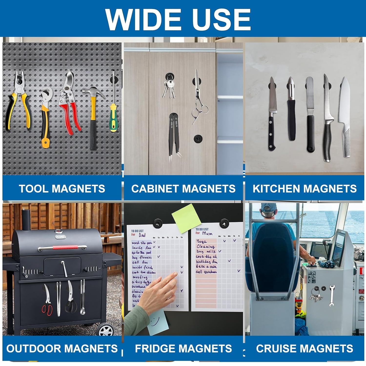 20Lbs Neodymium Magnets, 6Pack Strong Magnet, Cabinet Magnets with Screws, Rare Earth Magnet for Holding Tools, Door, Magnetic Cabinet Locks-Black, 0.63X0.19Inch