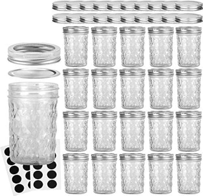 8 oz Mason Jars with Regular Lids and Bands, 20-Pack, Ideal for Canning, Jam, Honey, and Wedding Favors, Includes 20 Extra Lids