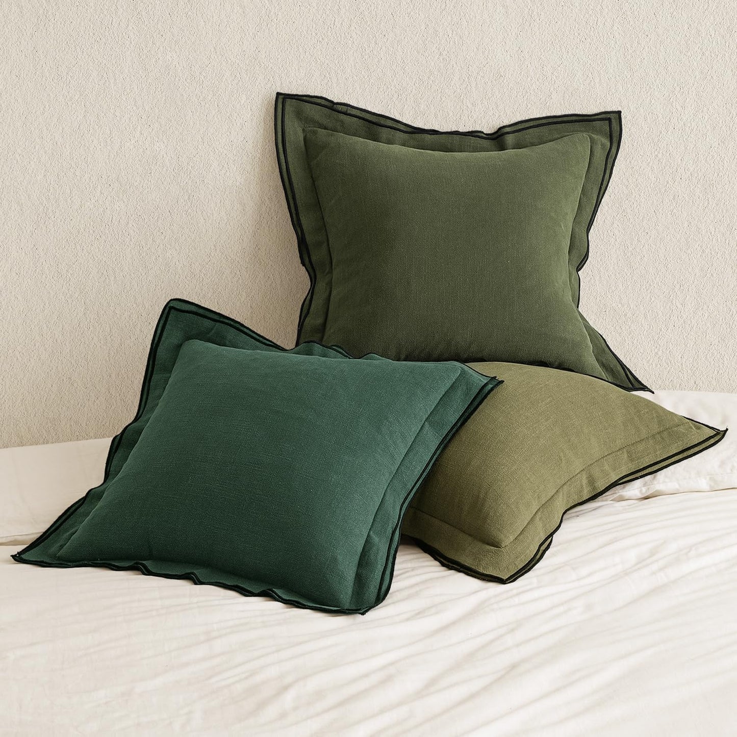 Linen Throw Pillow Covers, 2 Piece 18X18 Inch Dark Olive Green, Boho Euro Pillowcases for Bed to Infuse Elegance, Ideal for Sofa Couch Cushion in Home Decor Upgrade