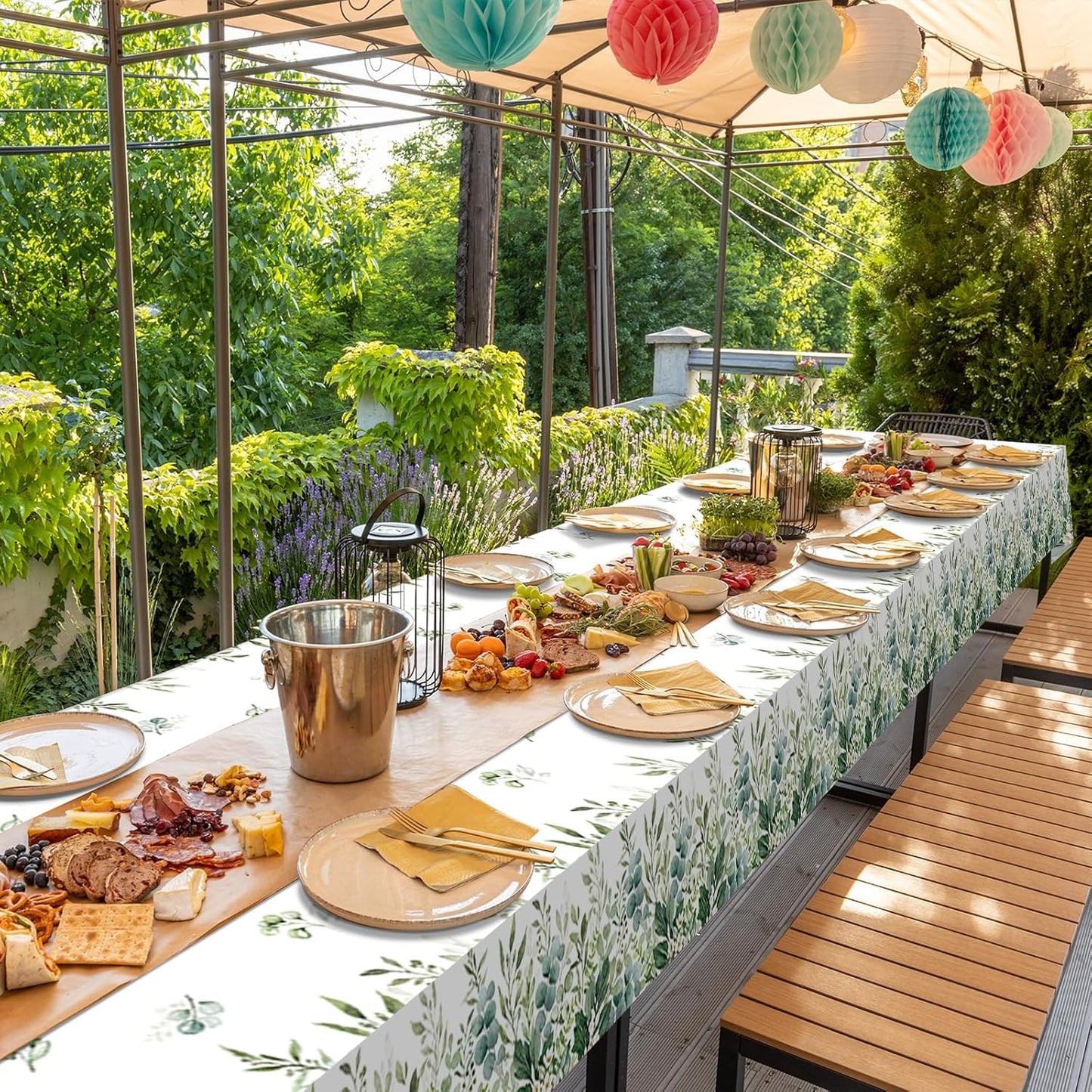 3 Pack Spring Sage Green Baby Shower Plastic Tablecloth, Eucalyptus Leaf Disposable Table Cover, Summer Rectangle Table Cloth for Bridal Baby Shower Birthday Wedding Party Decorations, 54X108 Inch