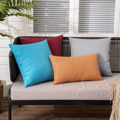 Pack of 2 Outdoor Throw Pillow Covers Waterproof Decorative Soft Pillowcases Linen Farmhouse Square Cushion Shams for Patio Balcony Couch Garden 18X18 Inch，Blue