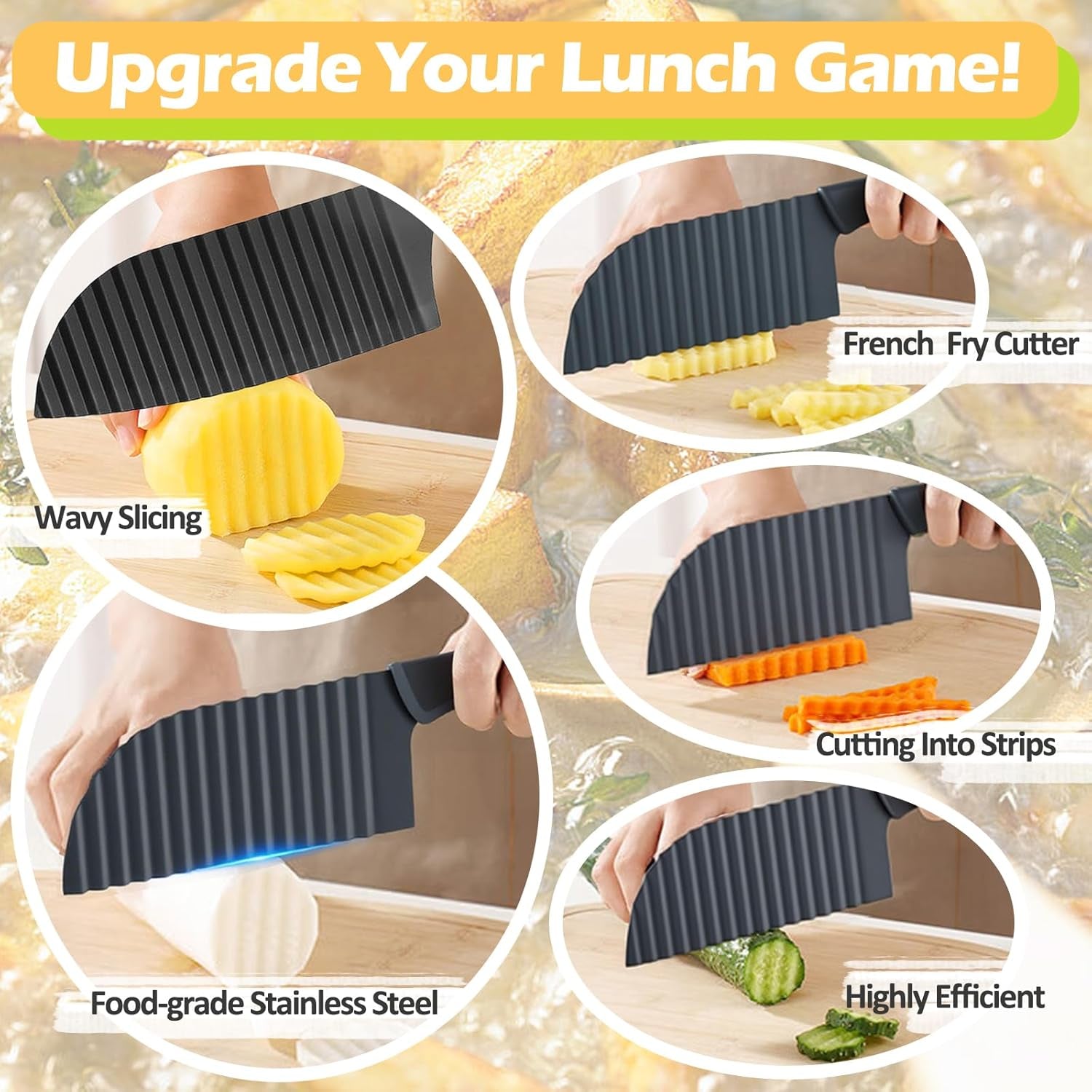 Crinkle Cutter Wavy Slicer for Veggies, French Fry Cutter, Stainless Steel Potato Slicer Wavy Chopper,Vegetable Crinkle Cutting Onion Chopping Tool for Fancy Edges for Cucumber, Kitchen Gadgets