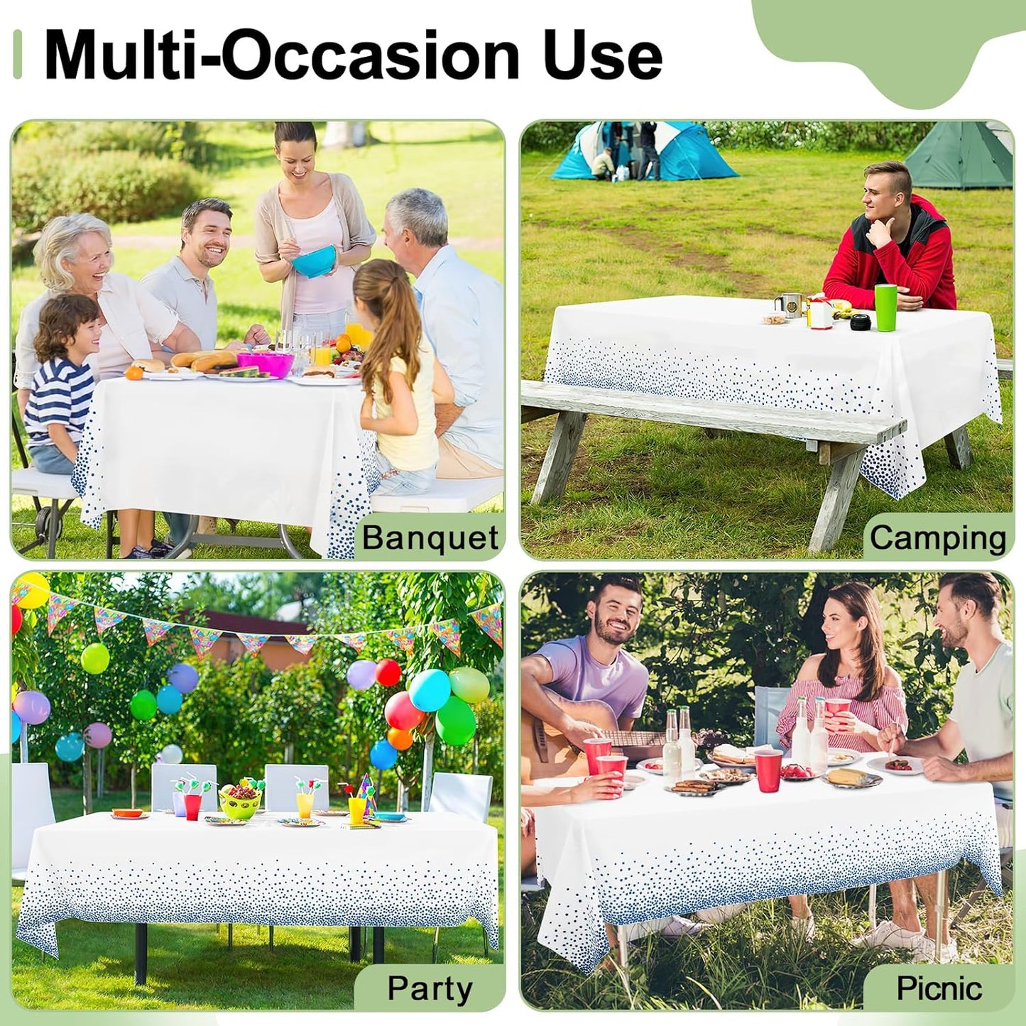 4 Packs Dot Disposable Table Cloth, 54 X 108 Inch Waterproof Plastic Tablecloth, Rectangle Navy Dots in White Table Covers for Picnic, Birthday, Party