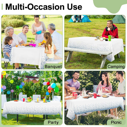 4 Packs Dot Disposable Table Cloth, 54 X 108 Inch Waterproof Plastic Tablecloth, Rectangle Navy Dots in White Table Covers for Picnic, Birthday, Party