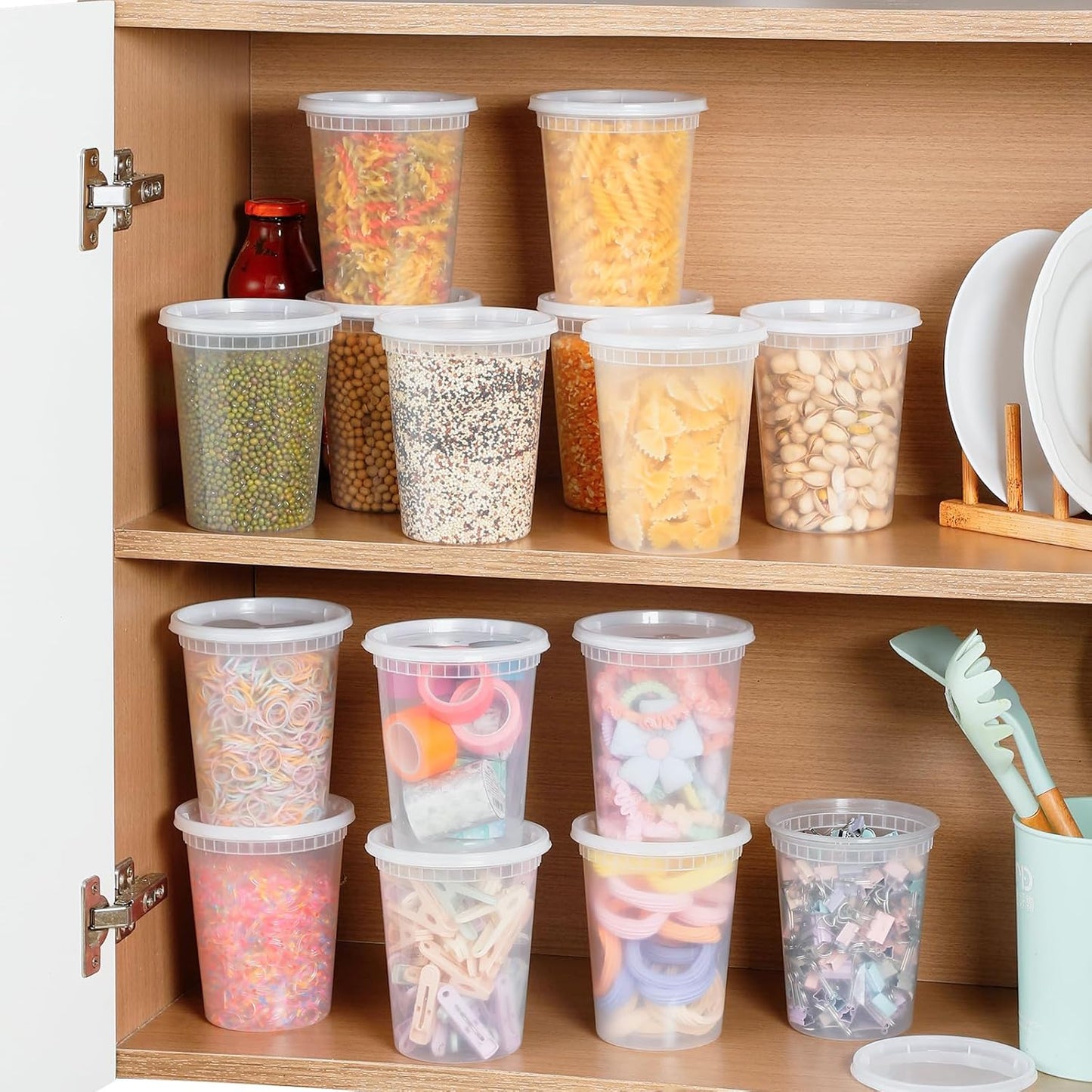 20 Sets 32 Oz Plastic Deli Food Containers with Lids, Airtight Food Storage Containers, Freezer/Dishwasher/Microwave Safe, Soup Containers for Takeout Meal Prep Storage