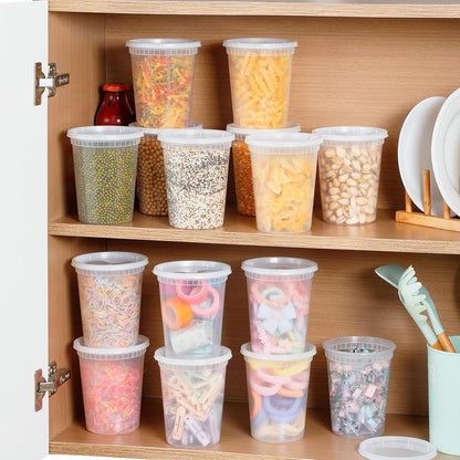 20 Sets 32 Oz Plastic Deli Food Containers with Lids, Airtight Food Storage Containers, Freezer/Dishwasher/Microwave Safe, Soup Containers for Takeout Meal Prep Storage