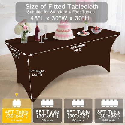2 Pack Spandex Table Cloth 4FT, Elastic Fitted Stretch Tablecloths, Washable and Wrinkle Free Rectangular Patio Table Cover for Outdoor, Wedding, Banquet & Parties (Coffee, 48Lx30Wx30H Inch)