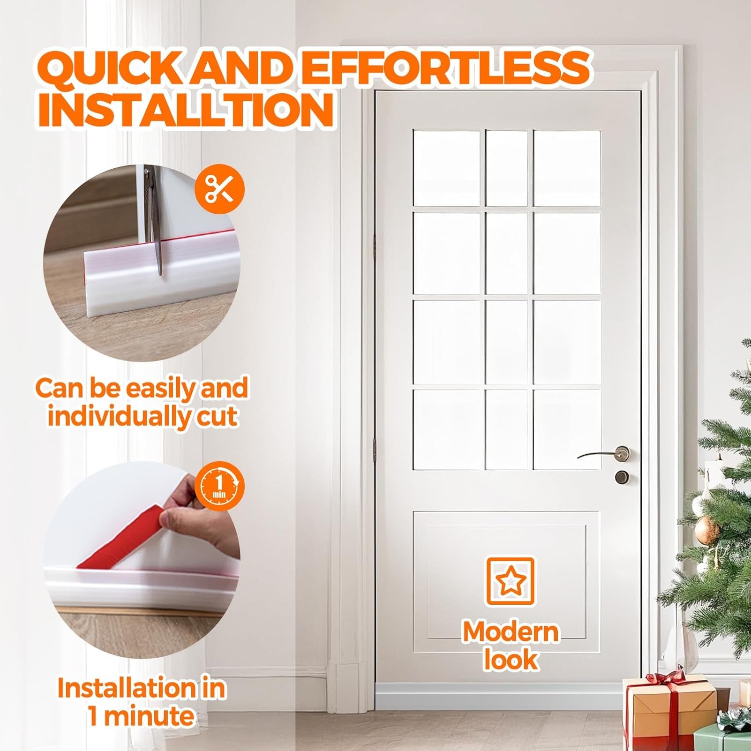 Door Draft Stopper under Door Draft Blocker Insulator Doors Sweep Weather Stripping Noise Stopper Strong Adhesive, White