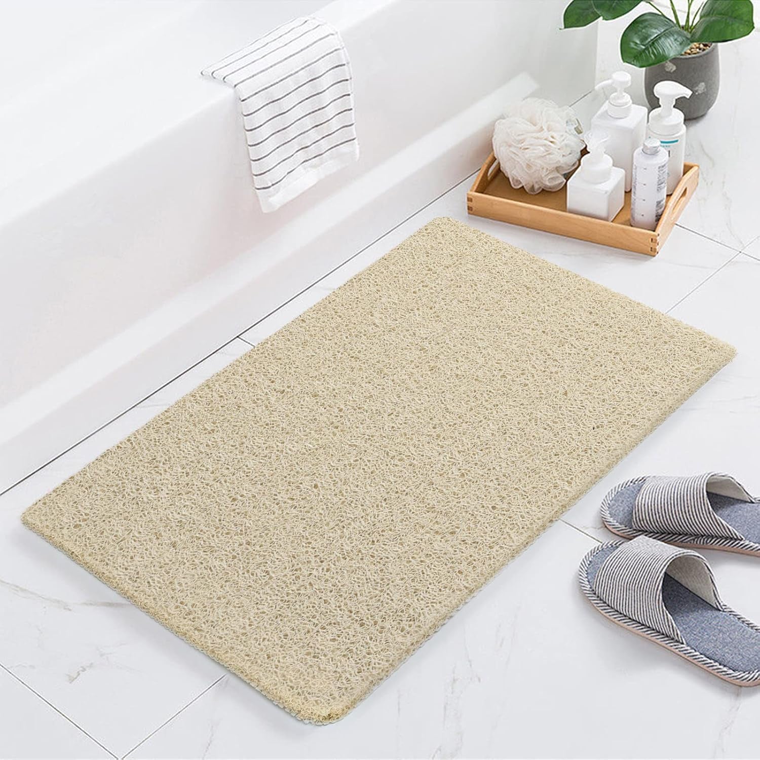 Bathtub Mat Non Slip, Bath Mat for Tub, Shower Mats for inside Shower, 17X24 Inch, PVC Loofah Bathroom Mats for Wet Areas, Quick Drying, Beige
