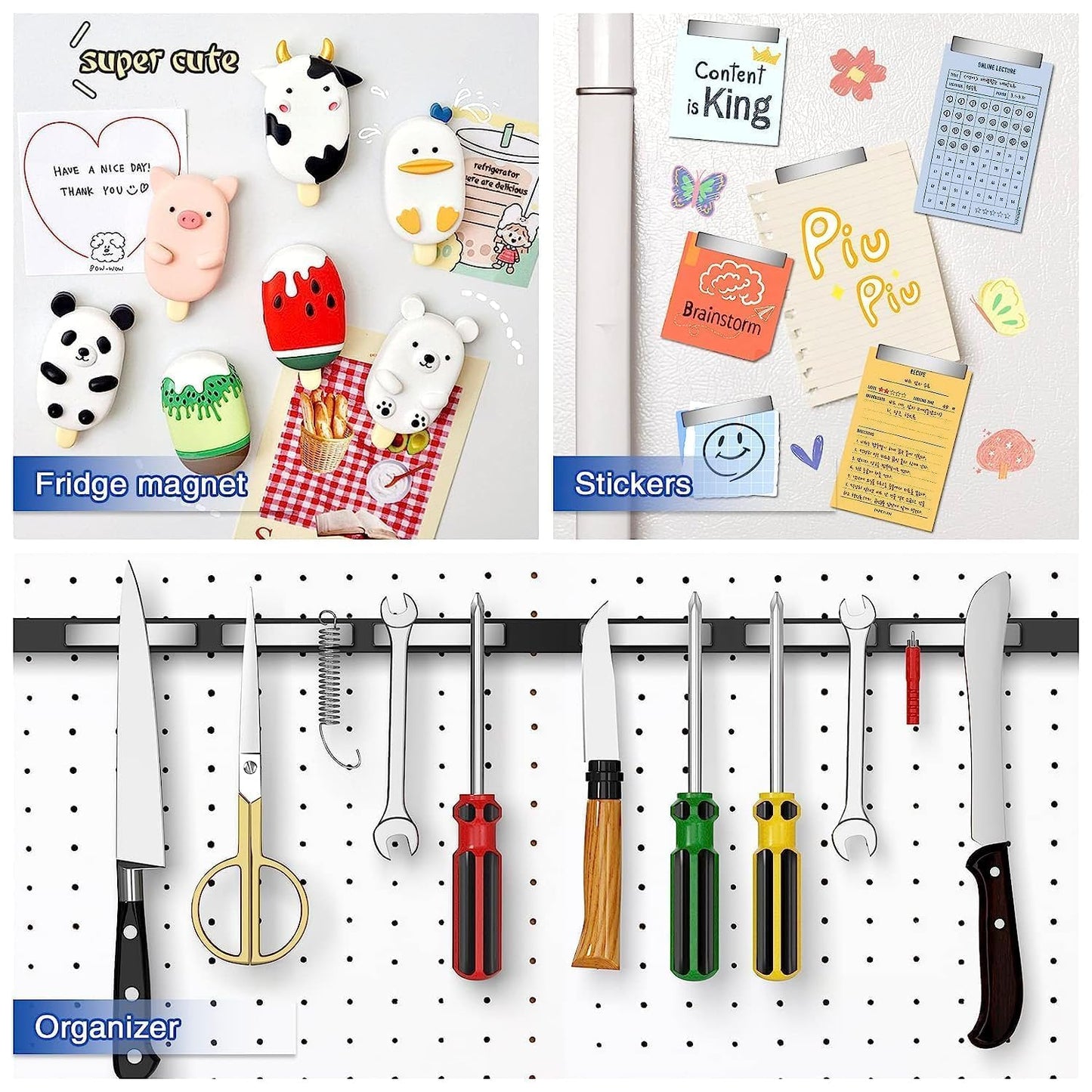 6 Pack Super Strong Neodymium Magnets, Powerful Rare Earth Neodymium Bar Magnets, Heavy Duty Magnet Bar with Double-Sided Adhesive for Garage, Kitchen, Science, Craft, Office, DIY - 60X10X3Mm