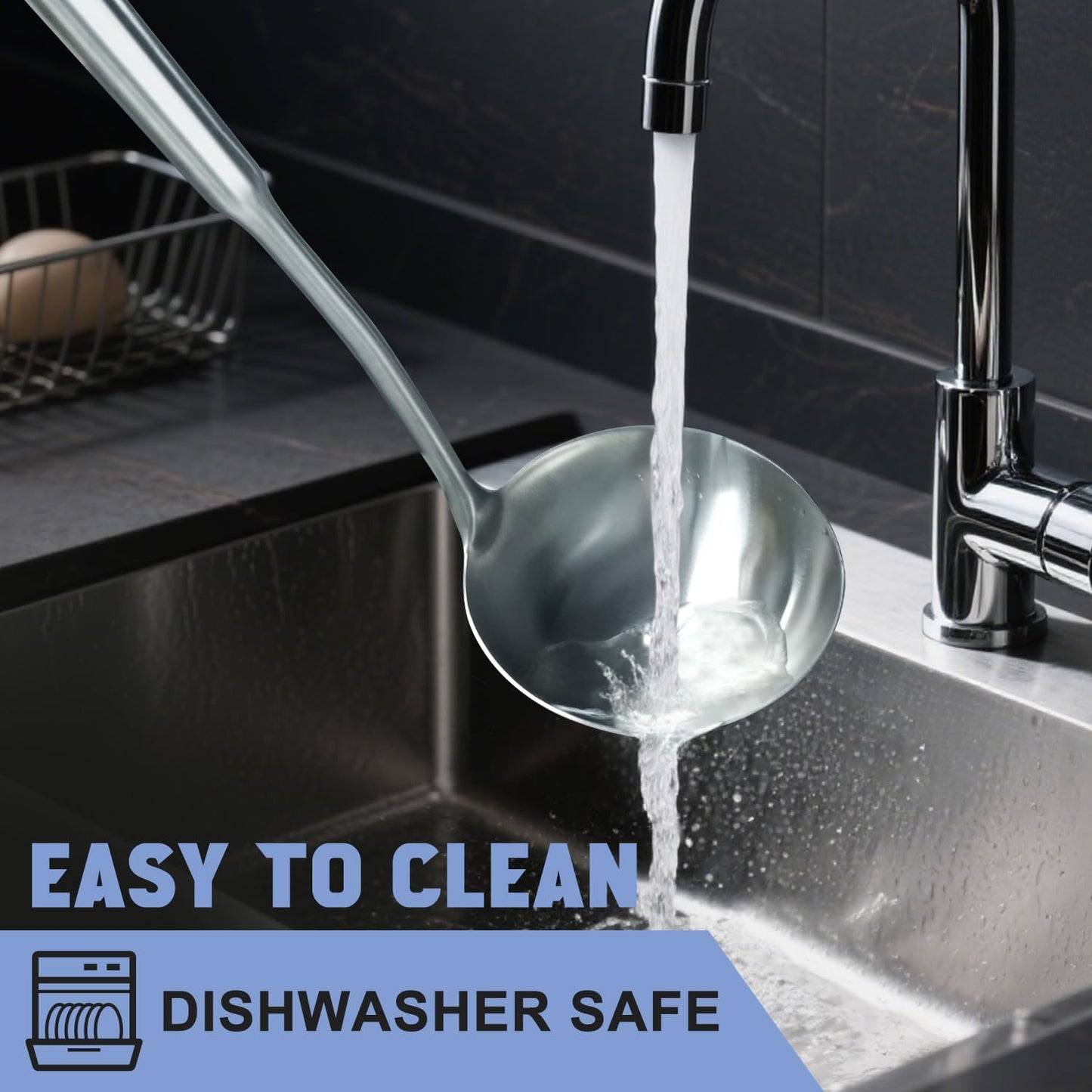 Stainless Steel Soup Ladle Spoon 13.7" – Kitchen Ladle for Cooking and Serving, One-Piece 304 Stainless Steel Serving Spoon for Soup, Stew, Gravy, Broth