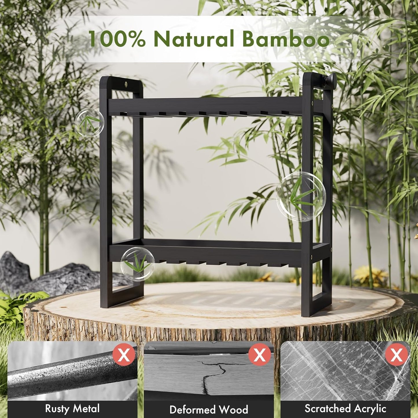 Bamboo over the Toilet Storage Shelf - 2-Tier Bathroom Organizers and Storage Shelves, 2 in 1 Dual Stable above over Toilet Bathrooms Shelf Home Storages Rack for Small Bathroom, Black