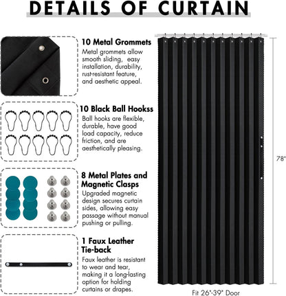 Halloween Accordion Style Magnetic Folding Door Curtains for Doorways/Closet, Room Divider Pleated Drapes with Hooks for Interior Living Room/Open Closet, Black, W42 X L78 Inches, 1 Panel