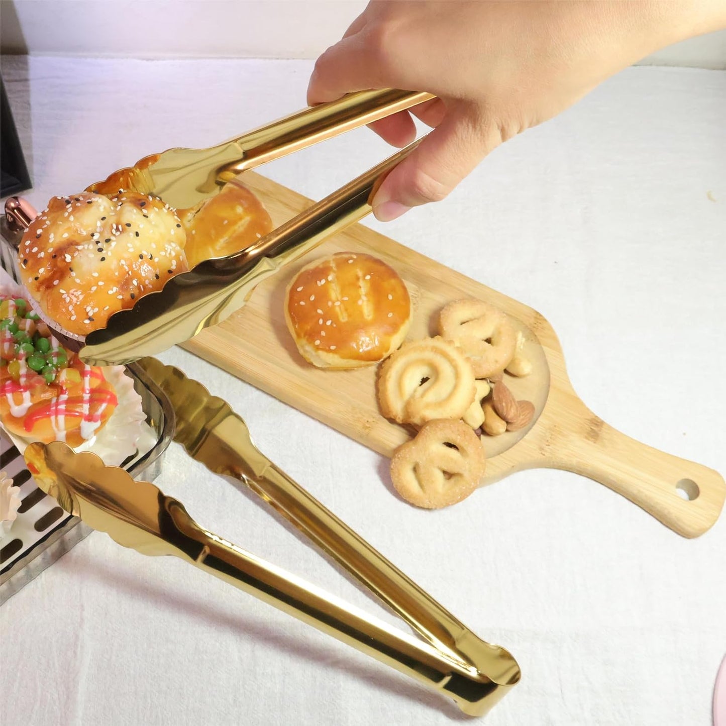 2 Pack 9 Inch Serving Tongs,Gold Salad Buffet Tongs,Stainless Steel Serving Utensils
