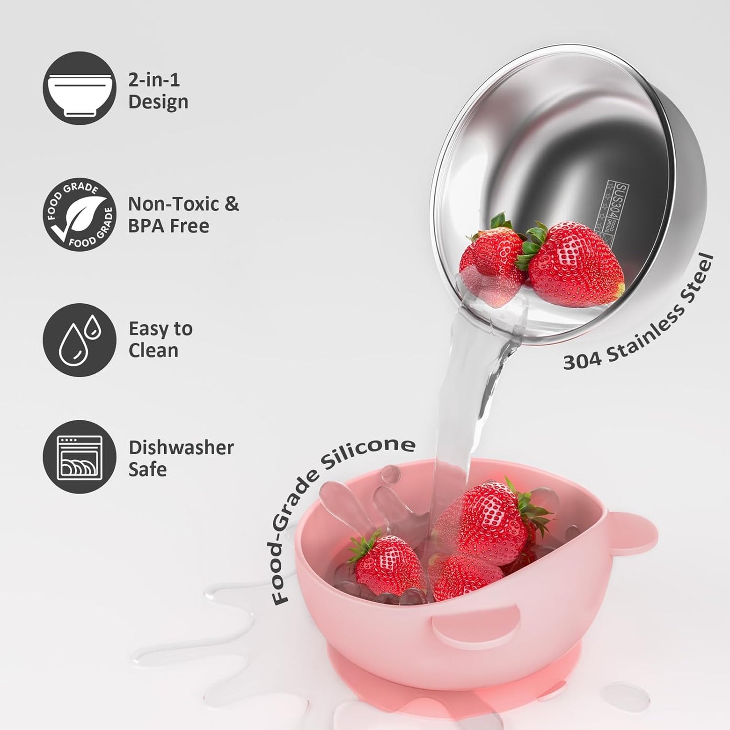 Stainless Steel Baby Bowls with Suction, 2-In-1 SUS304 Toddlers Bowl & Removable Silicone Suction Kids Bowl, anti Scald Non Toxic Snack Container for Baby Food Feeding, 4 Colors Set