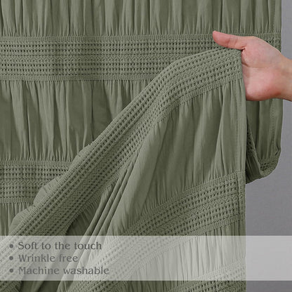 Sage Green Shower Curtain, Farmhouse Rustic Striped Textured Fabirc Stall Shower Curtain for Bathroom Narrow Stall Size, Hotel Style, Machine Washable, Sage Green, 36X72