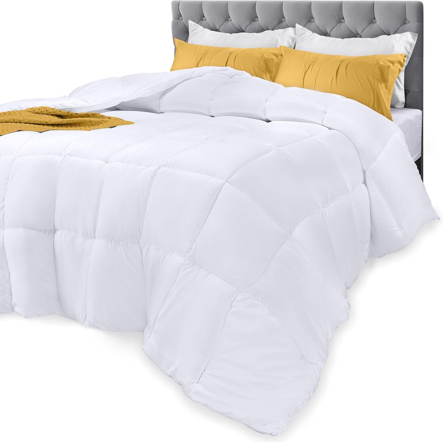 Comforters Queen Size, All Season Duvet Insert, down Alternative Box Stitched Bed Comforter with Corner Tabs, Machine Washable (White)