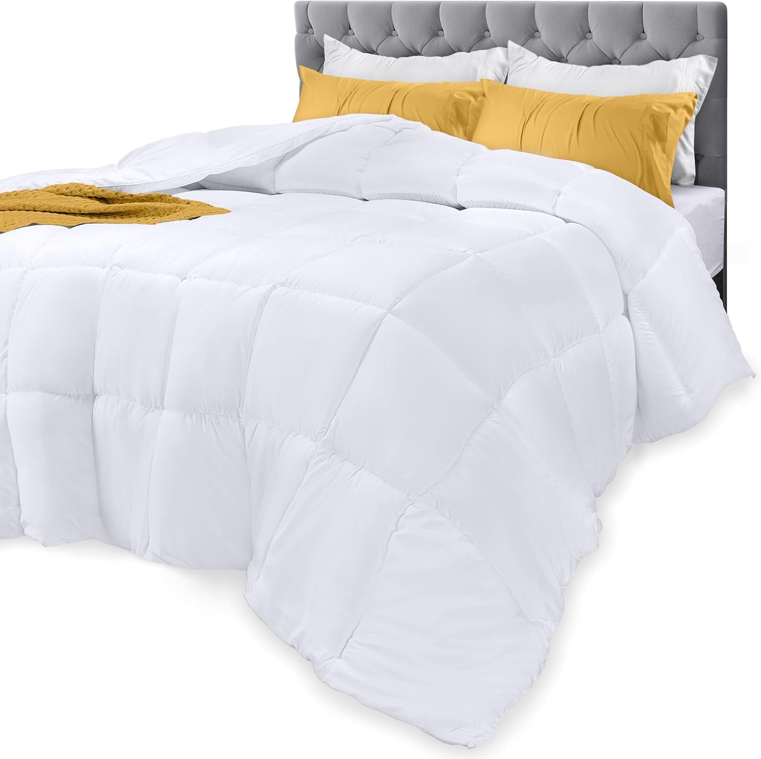 Comforters Queen Size, All Season Duvet Insert, down Alternative Box Stitched Bed Comforter with Corner Tabs, Machine Washable (White)