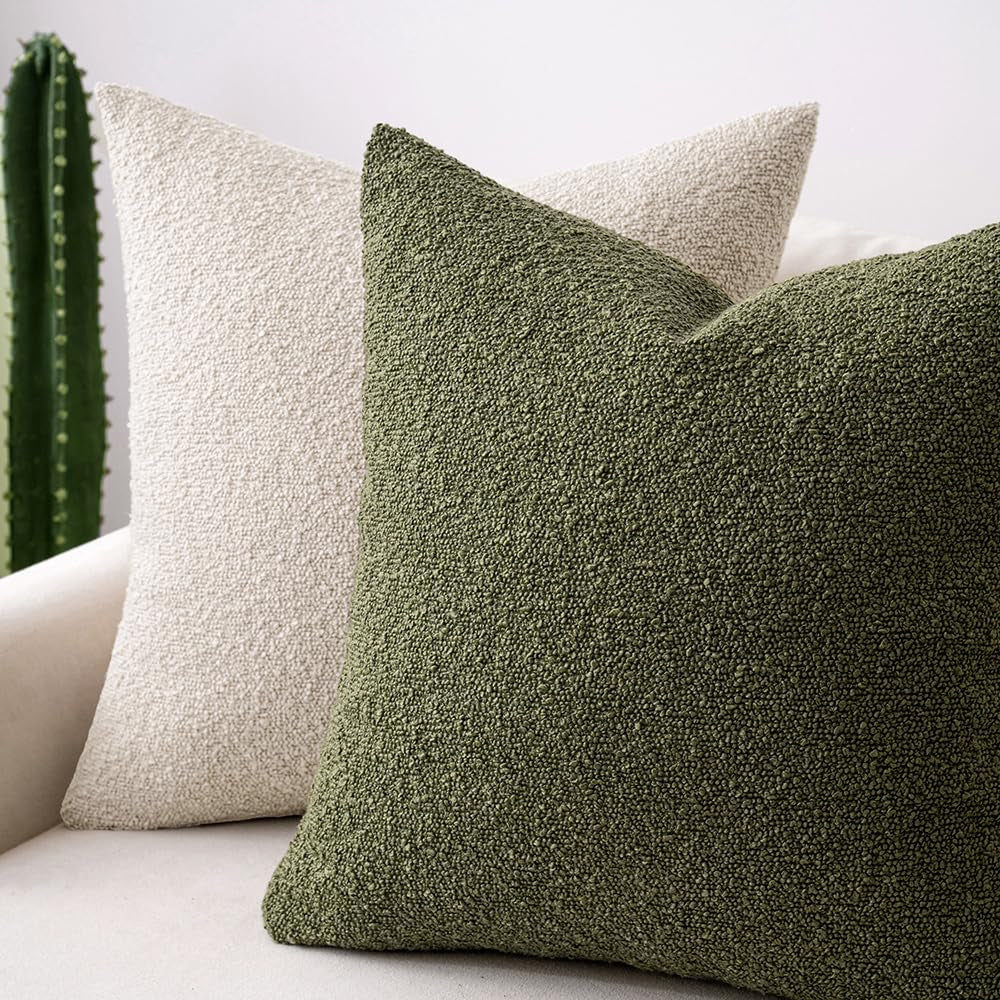 Textured Boucle Throw Pillow Cover Olive Green Accent Solid Lumbar Spring Pillow Case Decorative Soft Pack of 1 Couch Cushion Chair Sofa Bedroom Livingroom Home Decor,12X20 Inch