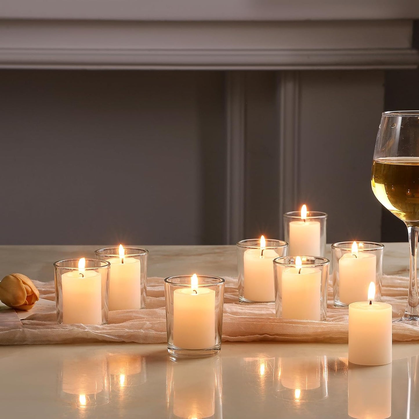 72Pcs Clear Glass Tea Light Holders - Votive Candle Holders Bulk for Weddings Events - Glass Votives for Wedding Centerpieces, Christmas, Thanksgiving - Candle Accessories Decor (72, Clear)