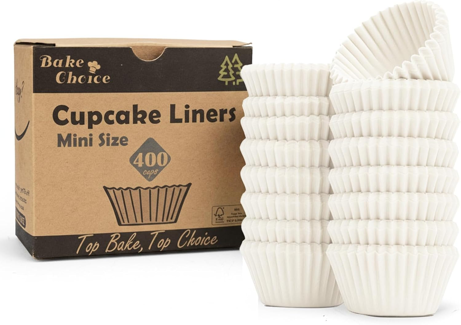 Non-Stick 400Pcs White Mini Cupcake Liners for Baking, Greaseproof Muffin Liners for Mini Muffin Pan, Food Grade Cupcake Wrapper for for Party, Wedding, Birthday, Christmas, Valentines