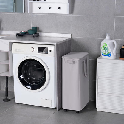 Slim Laundry Hamper with Lid and Wheels, Small Rolling Laundry Basket with Handle for Small Spaces, Tall Dirty Clothes Hampers for Dorm, Bathroom and Bedroom, 75L, Grey