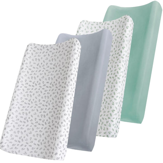 Changing Pad Cover, Diaper Changing Pad Covers 4 Pack, Fitted Baby Changing Table Sheets for 32''×16'' Change Table Pad, Cradle & Bassinet Sheets for Boys & Girls, Soft & Breathable