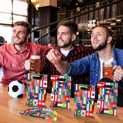 50 Pcs International Flag Plastic Gift Bags,World Flags Treat Goodie Bags with Handle for Soccer Sports Party Celebration School Party Decorations,6.7X 10 Inches