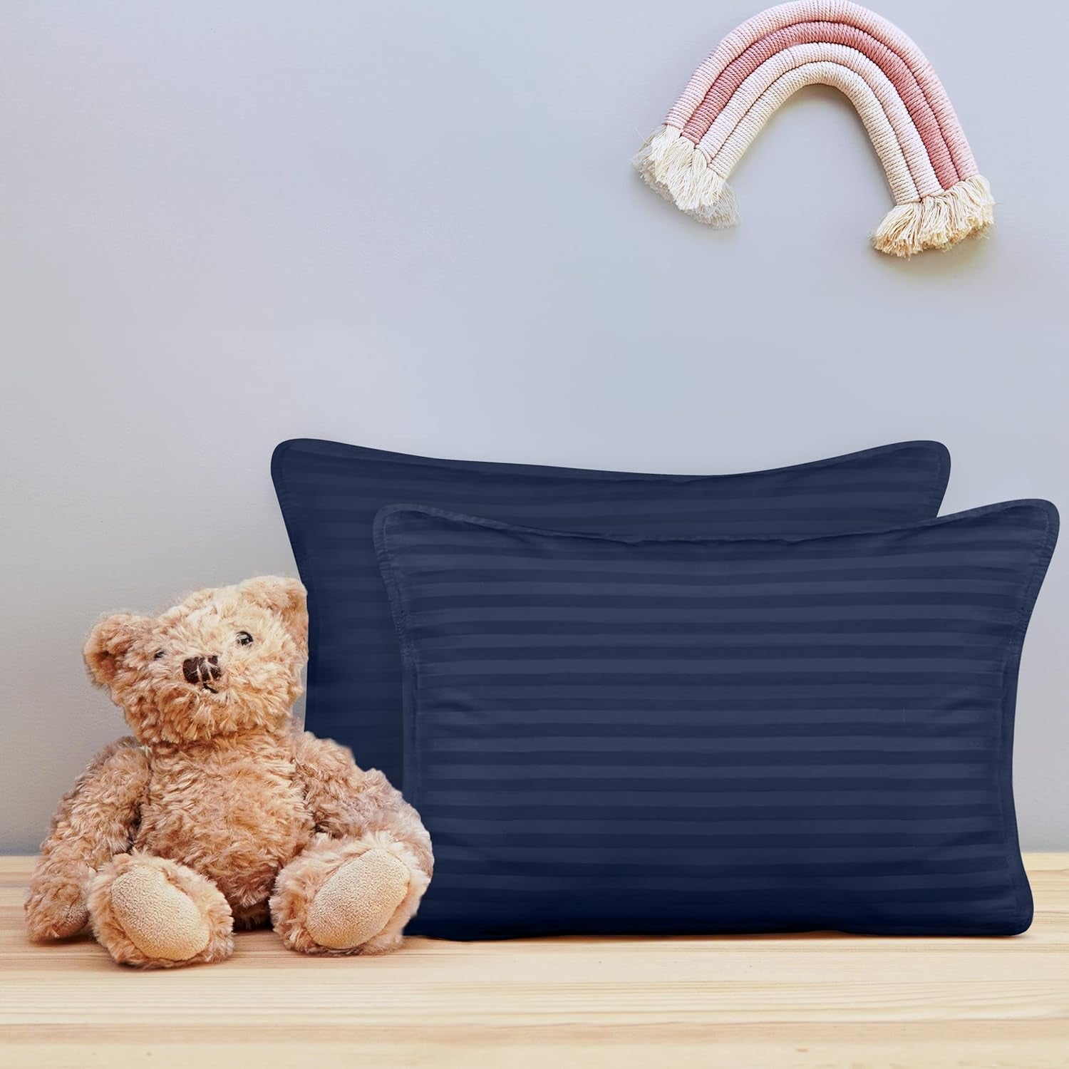 Toddler Pillow (Navy, 2 Pack), 13X18 Pillows for Sleeping, Soft and Breathable Cotton Blend Shell, Small Kids Pillow Perfect for Toddler Bed and Travel (Intended for Age 2 and Up)