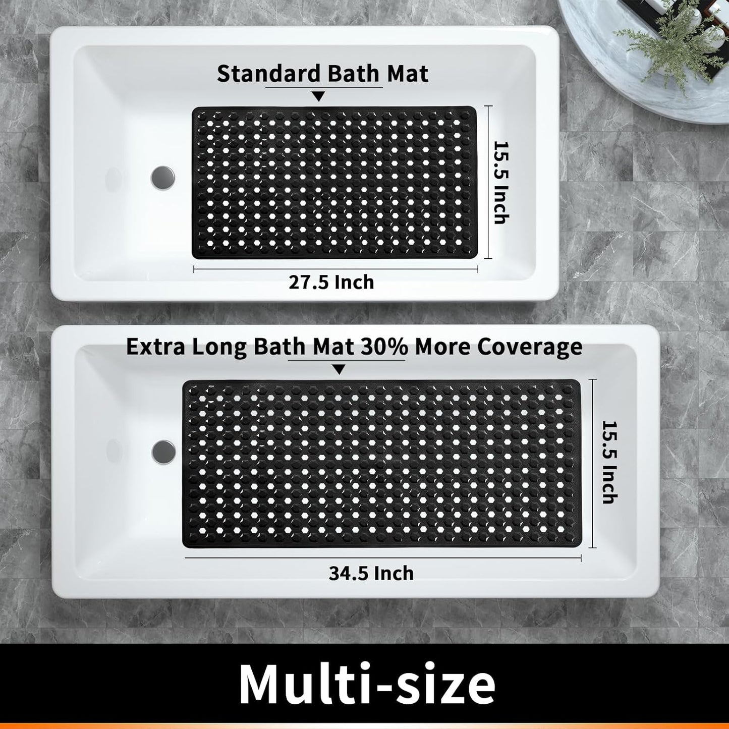 Bath Mat Set Non Slip, Machine Washable Water Absorbent, Ultra Soft Plush Microfiber, Drain Holes Suction Cups, Bathroom Essentials for Tub Shower Floor