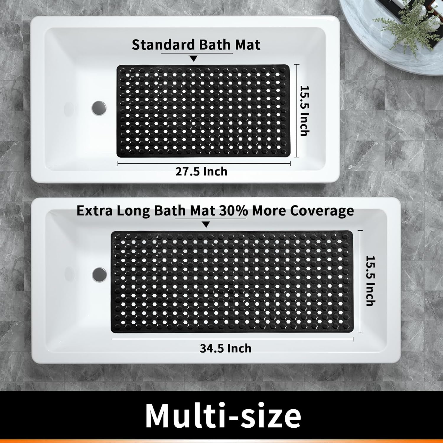 Bath Mat Set Non Slip, Machine Washable Water Absorbent, Ultra Soft Plush Microfiber, Drain Holes Suction Cups, Bathroom Essentials for Tub Shower Floor