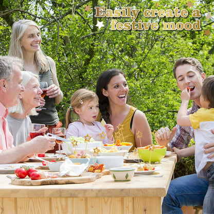 100PCS Gold Star Cocktail Picks, Decorative Fancy Toothpicks for Appetizers, 5.6 in Long Bamboo Skewers Wood Food Sticks for Drinks Fruit Garnish Holiday Party Supplies Charcuterie Boards Accessories