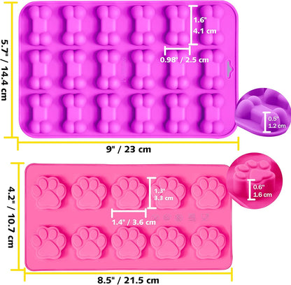 Reusable Silicone Molds with Puppy Dog Paw and Bone Shaped, Flexible & Non-Stick Ice Cube Tray, Candy and Chocolate Making Mold for Homemade Baking Dog Treats, Jelly, Biscuit & Cupcake (2 Pack)