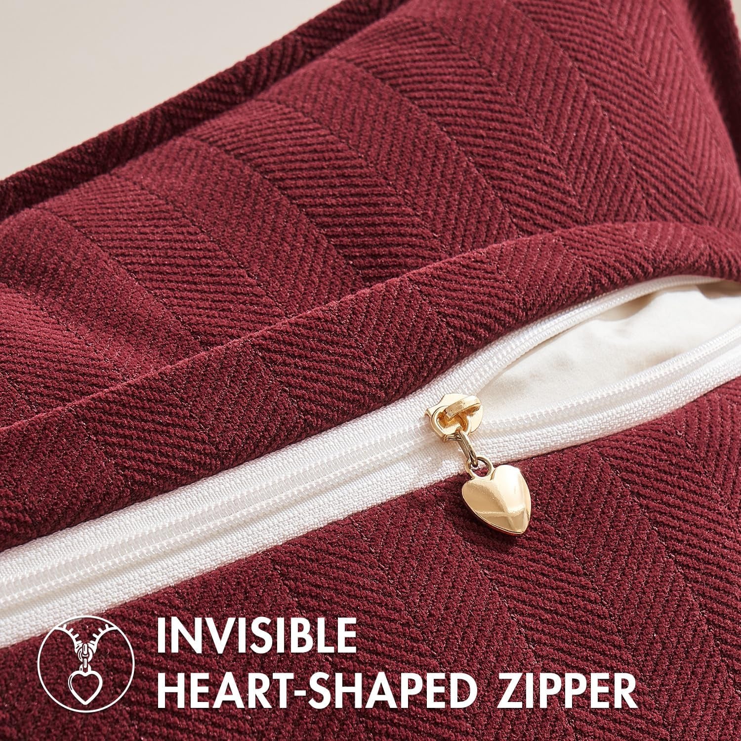 Pack of 2 Christmas Burgundy Decorative Pillow Covers 18X18 Inch Soft Chenille Luxurious Couch Throw Pillows Farmhouse Cushion Covers with Elegant Design for Sofa Bedroom Living Room Decor