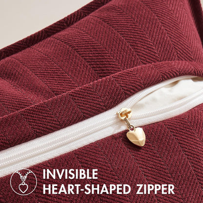 Pack of 2 Christmas Burgundy Decorative Pillow Covers 18X18 Inch Soft Chenille Luxurious Couch Throw Pillows Farmhouse Cushion Covers with Elegant Design for Sofa Bedroom Living Room Decor