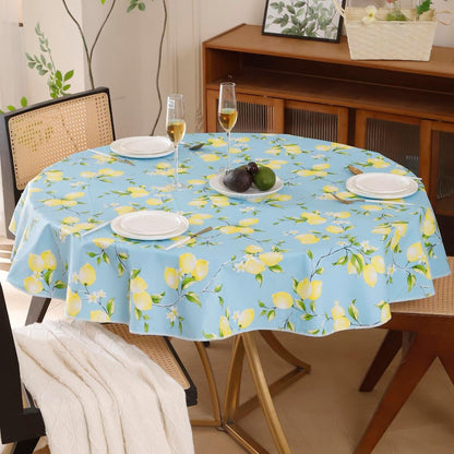 Round Vinyl Tablecloth with Flannel Backing Waterproof Oil-Proof PVC Table Cloth Stain-Resistant Wipeable Table Cover for round Table(48" Round)