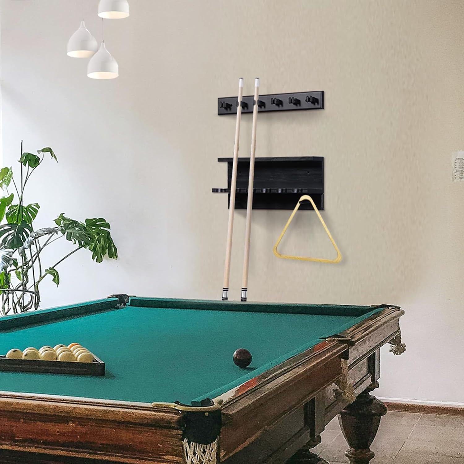 Pool Cue Holder Wall Mounted Pool Stick Holder Pool Table Accessories Pool Cue Rack for 6 Cues Stick Storage Billiards Set Wood